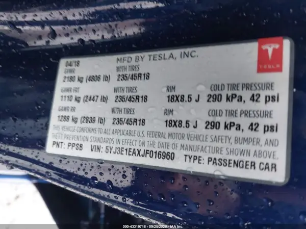 5YJ3E1EAXJF016960 2018 TESLA MODEL 3 - Image 8