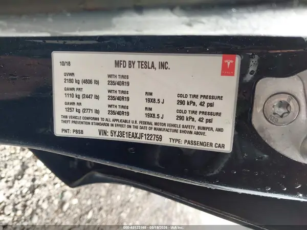 5YJ3E1EAXJF122759 2018 TESLA MODEL 3 - Image 8