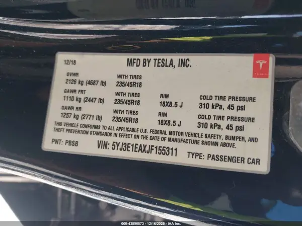 5YJ3E1EAXJF155311 2018 TESLA MODEL 3 - Image 8