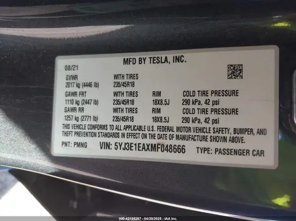 5YJ3E1EAXMF048666 2021 TESLA MODEL 3 - Image 8