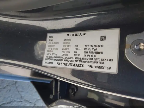 5YJ3E1EAXNF359306 2022 TESLA MODEL 3 - Image 8