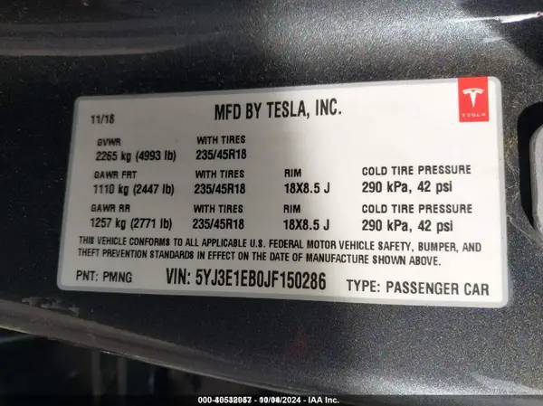 5YJ3E1EB0JF150286 2018 TESLA MODEL 3 - Image 8