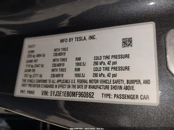 5YJ3E1EB0MF960862 2021 TESLA MODEL 3 - Image 8