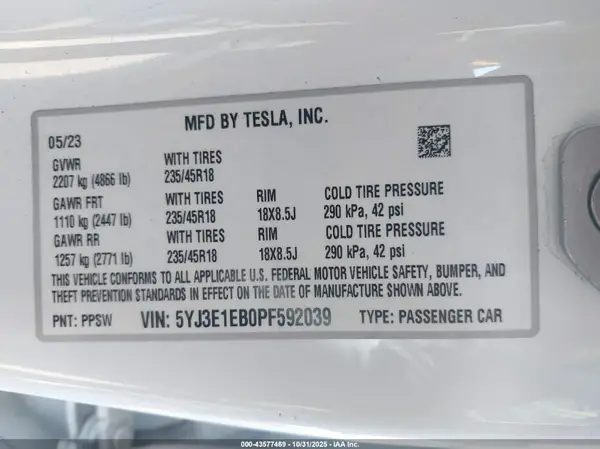 5YJ3E1EB0PF592039 2023 TESLA MODEL 3 - Image 8