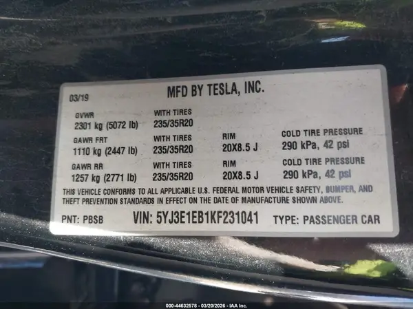 5YJ3E1EB1KF231041 2019 TESLA MODEL 3 - Image 8