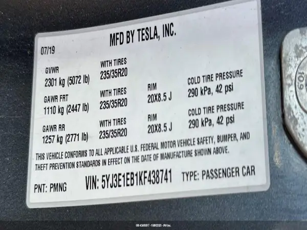5YJ3E1EB1KF438741 2019 TESLA MODEL 3 - Image 8