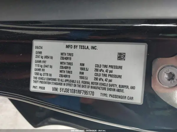 5YJ3E1EB1RF795170 2024 TESLA MODEL 3 - Image 8
