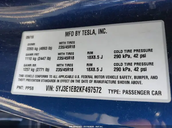 5YJ3E1EB2KF497572 2019 TESLA MODEL 3 - Image 8
