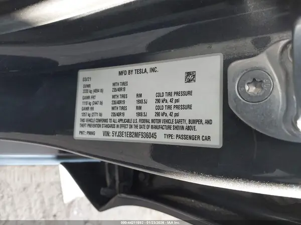 5YJ3E1EB2MF936045 2021 TESLA MODEL 3 - Image 8