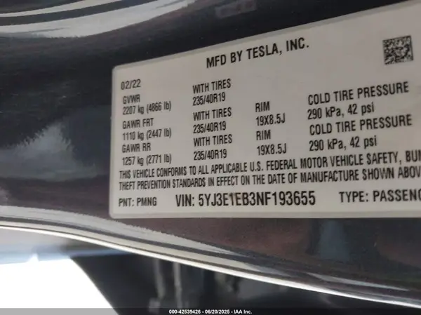 5YJ3E1EB3NF193655 2022 TESLA MODEL 3 - Image 8