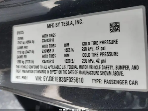 5YJ3E1EB3SF025610 2025 TESLA MODEL 3 - Image 8