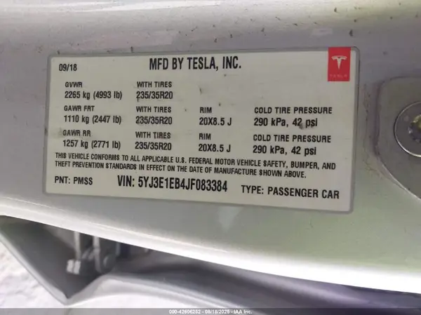 5YJ3E1EB4JF083384 2018 TESLA MODEL 3 - Image 8