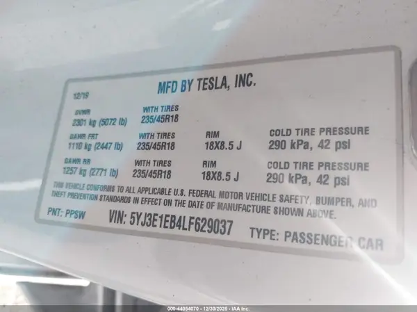 5YJ3E1EB4LF629037 2020 TESLA MODEL 3 - Image 8