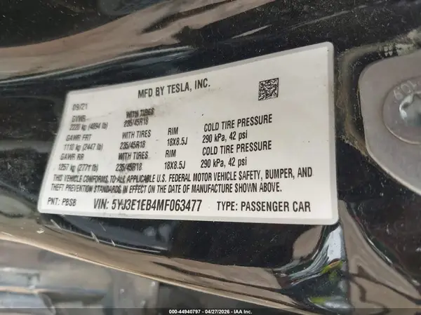 5YJ3E1EB4MF063477 2021 TESLA MODEL 3 - Image 8