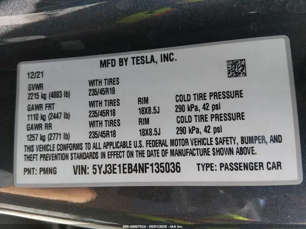 5YJ3E1EB4NF135036 2022 TESLA MODEL 3 - Image 8