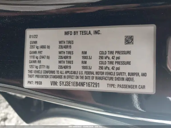 5YJ3E1EB4NF167291 2022 TESLA MODEL 3 - Image 8