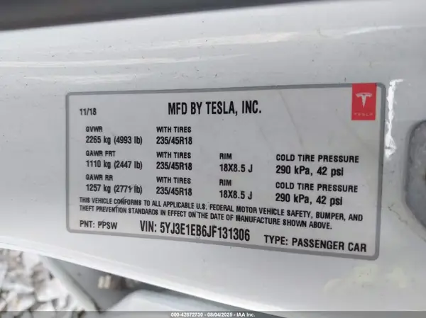 5YJ3E1EB6JF131306 2018 TESLA MODEL 3 - Image 8