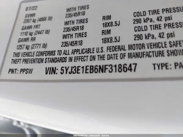 5YJ3E1EB6NF318647 2022 TESLA MODEL 3 - Image 8
