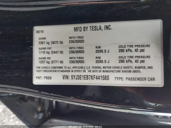5YJ3E1EB7KF441580 2019 TESLA MODEL 3 - Image 8