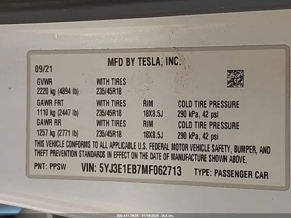 5YJ3E1EB7MF062713 2021 TESLA MODEL 3 - Image 8