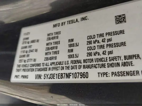 5YJ3E1EB7NF107960 2022 TESLA MODEL 3 - Image 8