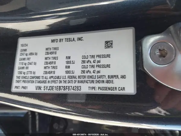 5YJ3E1EB7SF874283 2025 TESLA MODEL 3 - Image 8