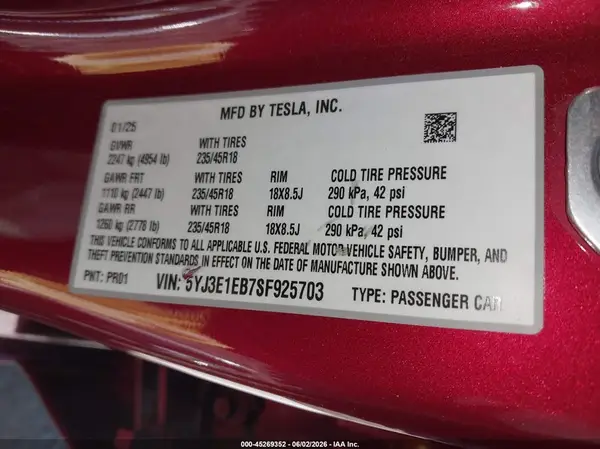 5YJ3E1EB7SF925703 2025 TESLA MODEL 3 - Image 8