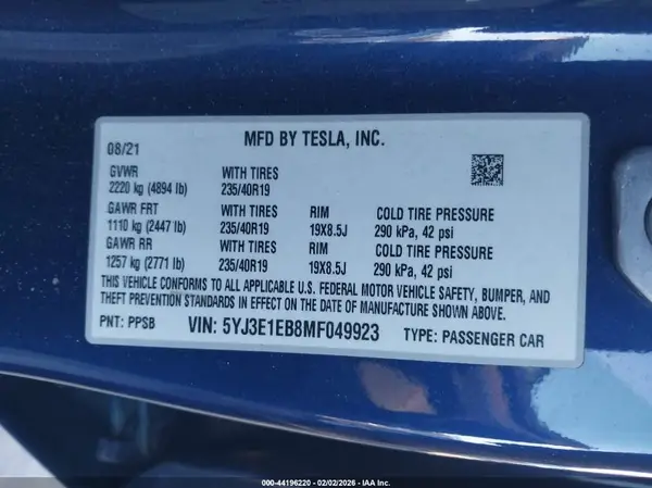 5YJ3E1EB8MF049923 2021 TESLA MODEL 3 - Image 8
