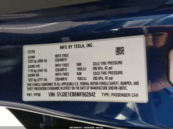 5YJ3E1EB8MF862842 2021 TESLA MODEL 3 - Image 8
