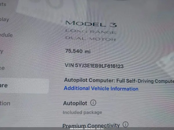 2020 TESLA MODEL 3 IAAI lot 42424895 auction photo 7