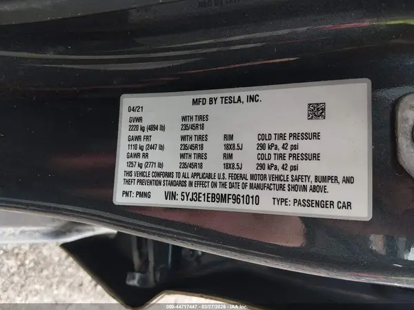 5YJ3E1EB9MF961010 2021 TESLA MODEL 3 - Image 8