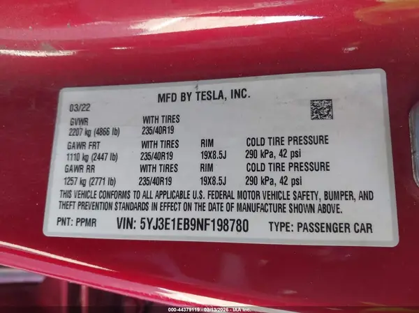 5YJ3E1EB9NF198780 2022 TESLA MODEL 3 - Image 8