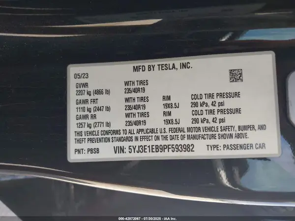 5YJ3E1EB9PF593982 2023 TESLA MODEL 3 - Image 8