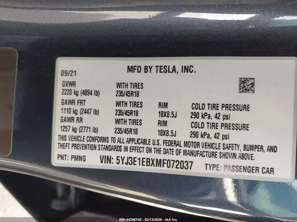 5YJ3E1EBXMF072037 2021 TESLA MODEL 3 - Image 8
