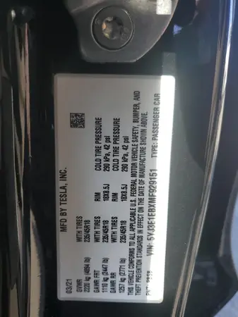5YJ3E1EBXMF929151 2021 TESLA MODEL 3 - Image 8