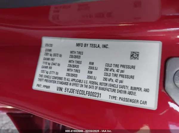 5YJ3E1EC0LF800231 2020 TESLA MODEL 3 - Image 8