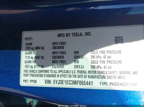 5YJ3E1EC3MF065441 2021 TESLA MODEL 3 - Image 8