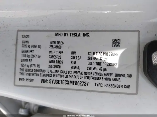 5YJ3E1ECXMF862737 2021 TESLA MODEL 3 - Image 8