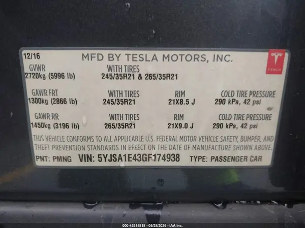 5YJSA1E43GF174938 2016 TESLA MODEL S - Image 8