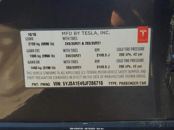 5YJSA1E49JF286716 2018 TESLA MODEL S - Image 8
