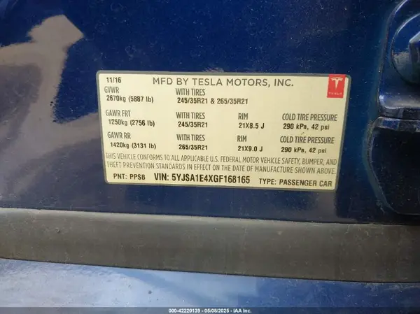 5YJSA1E4XGF168165 2016 TESLA MODEL S - Image 8