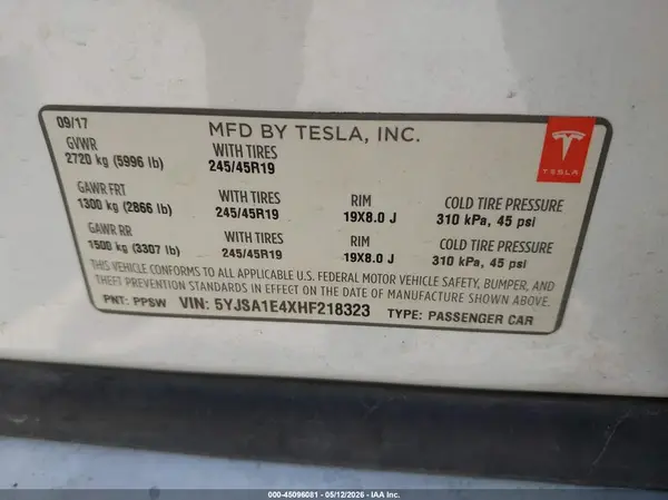 5YJSA1E4XHF218323 2017 TESLA MODEL S - Image 8