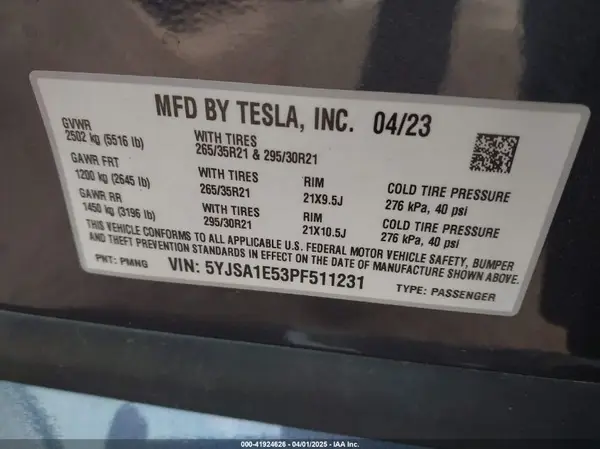 5YJSA1E53PF511231 2023 TESLA MODEL S - Image 8