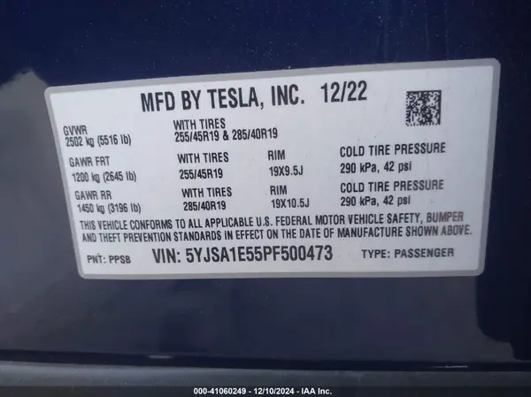 5YJSA1E55PF500473 2023 TESLA MODEL S - Image 8