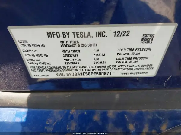 5YJSA1E56PF500871 2023 TESLA MODEL S - Image 8