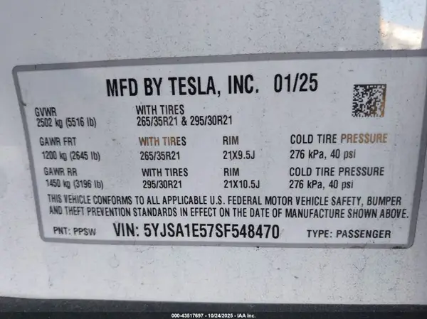 5YJSA1E57SF548470 2025 TESLA MODEL S - Image 8