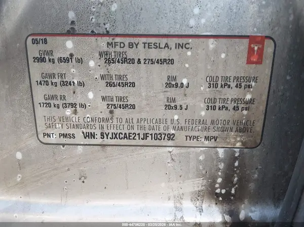 5YJXCAE21JF103792 2018 TESLA MODEL X - Image 8