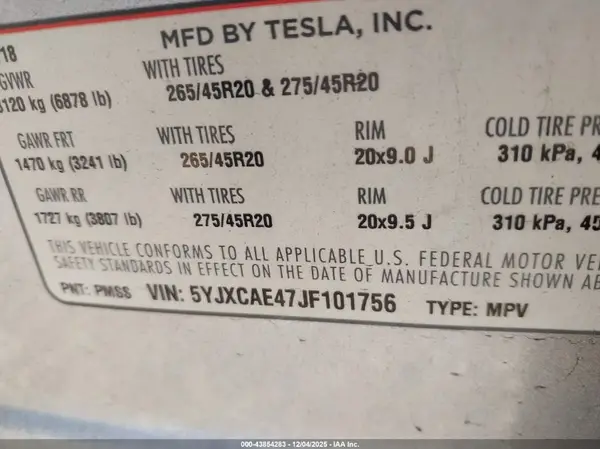 5YJXCAE47JF101756 2018 TESLA MODEL X - Image 8