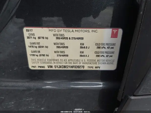 5YJXCBE21HF039270 2017 TESLA MODEL X - Image 8