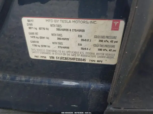 5YJXCBE25HF035545 2017 TESLA MODEL X - Image 8